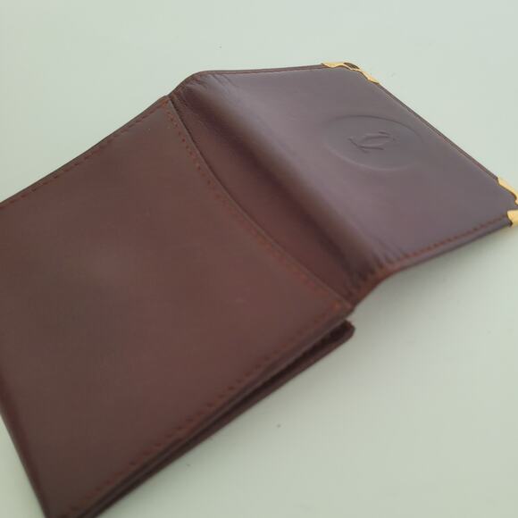 Cartier Vintage Mini Coin Case Holder Wallet Bordeaux Leather Small Red Burgundy - Picture 7 of 9